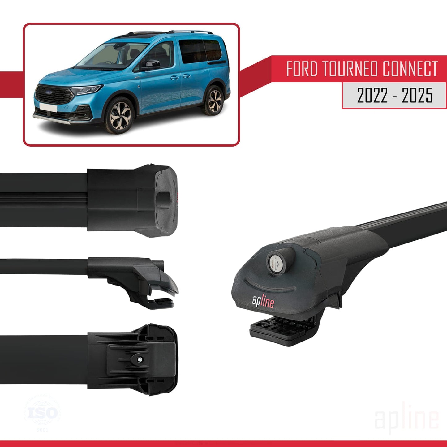 Compatible avec Ford Transit/Tourneo Connect 3 2022-2025 ACE-1 Barres de Toit Railing Porte-Bagages de Voiture Noir Aluminium 3 Barres