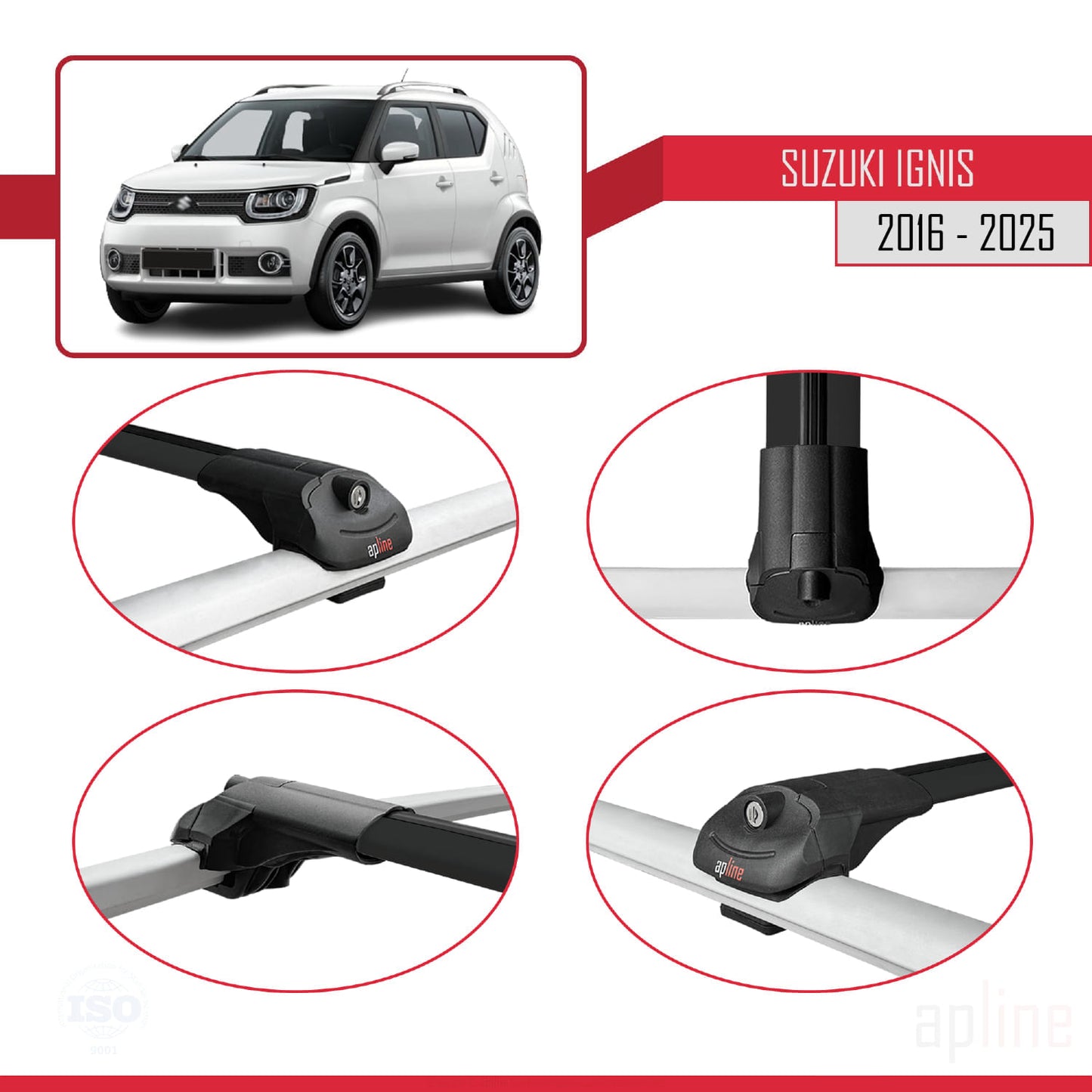 Compatible avec Suzuki Ignıs 2016-2025 ACE-1 Barres de Toit Railing Porte-Bagages de Voiture Noir Aluminium 3 Barres