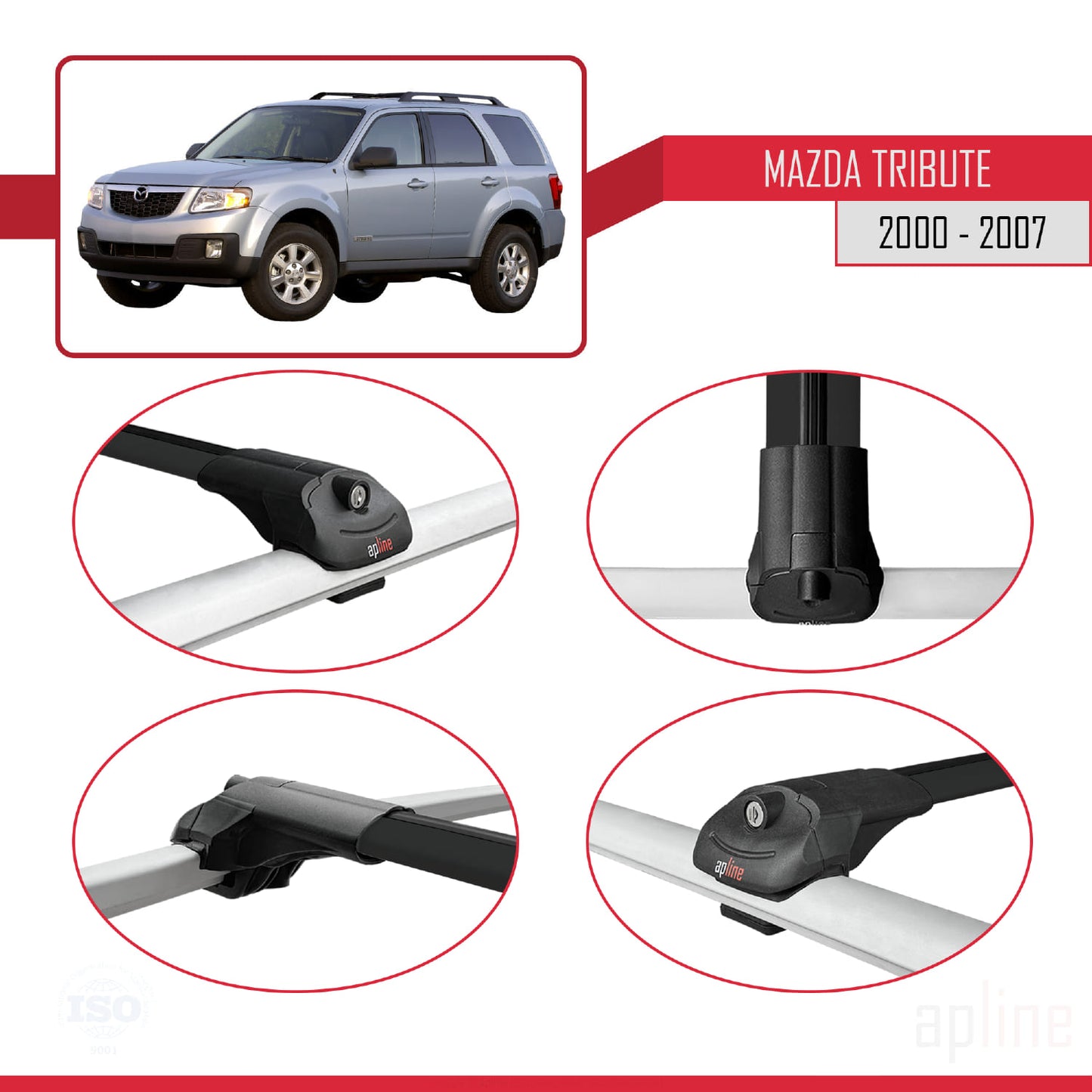 Compatible with Mazda Tribute 2000-2007 ACE-1 Car Roof Rack Cross Bar Black Aluminium 2 Bars