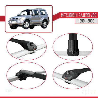 Compatible avec Mitsubishi Pajero (V60) 3 Kapı 1999-2006 ACE-1 Barres de Toit Railing Porte-Bagages de Voiture Noir Aluminium 3 Barres