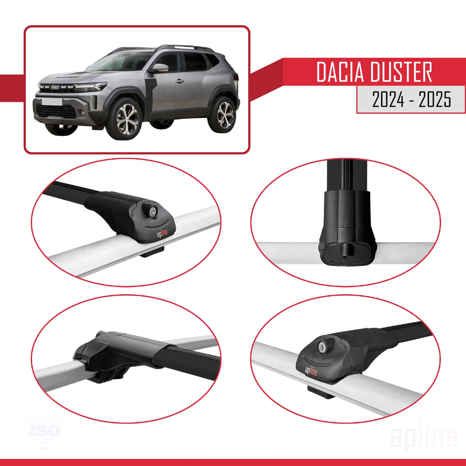 Compatible avec Dacia Duster 3 (P1310) 2024 ACE-1 Barres de Toit Railing Porte-Bagages de Voiture Noir Aluminium 2 Barres