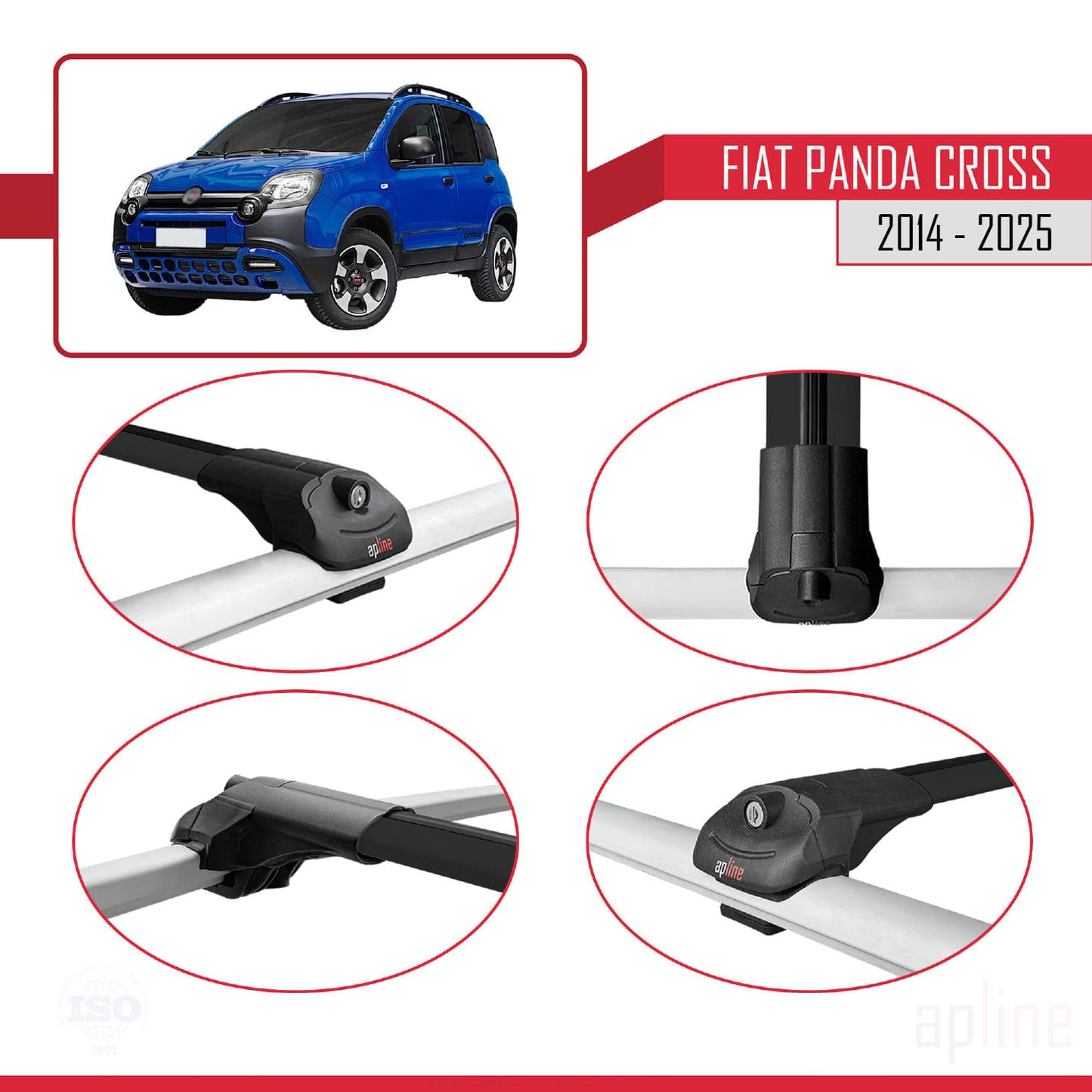 Compatible avec Fiat Panda Cross 2014-2025 ACE-1 Barres de Toit Railing Porte-Bagages de Voiture Noir Aluminium 3 Barres