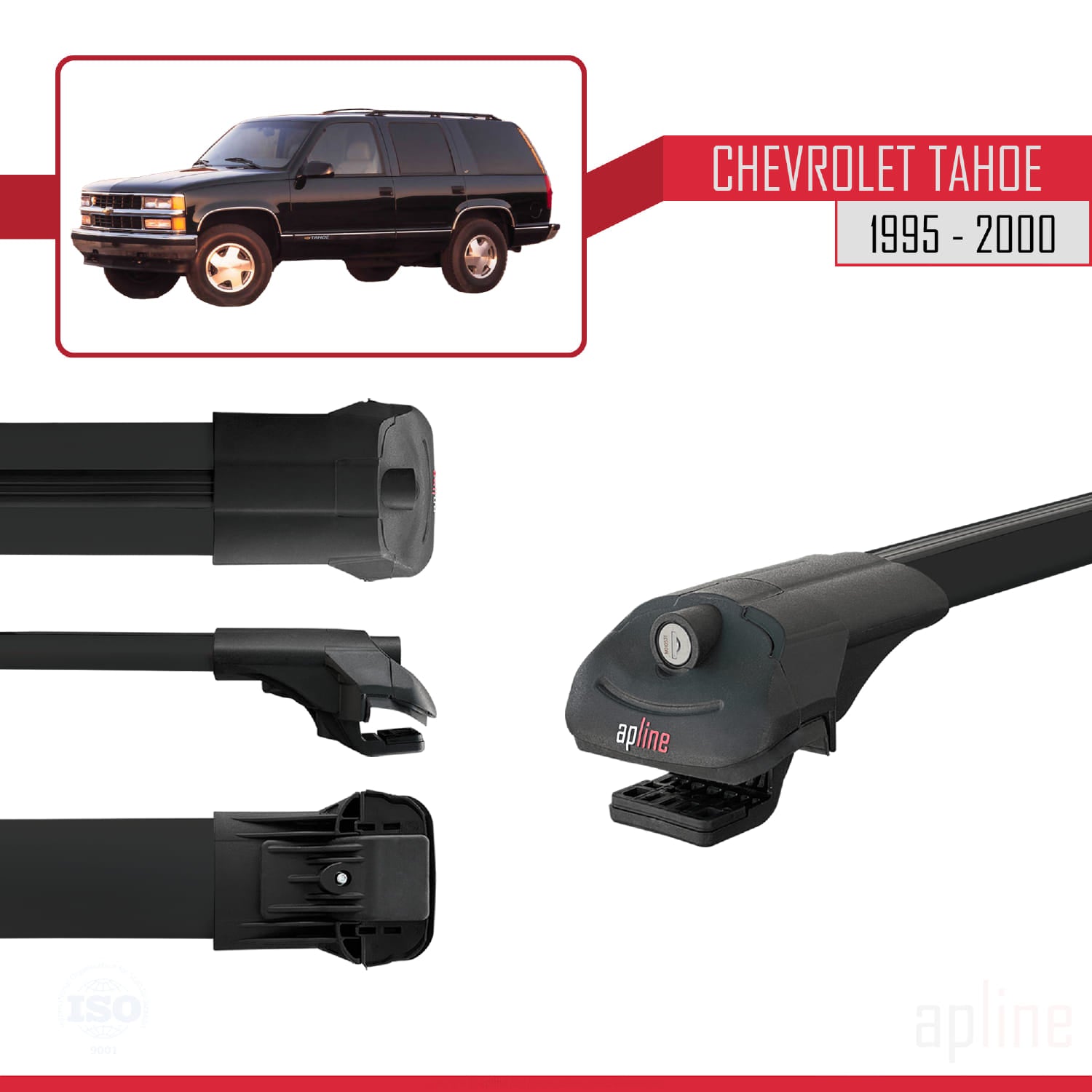 Compatible avec Chevrolet Tahoe 1995-2000 ACE-1 Barres de Toit Railing Porte-Bagages de Voiture Noir Aluminium 2 Barres