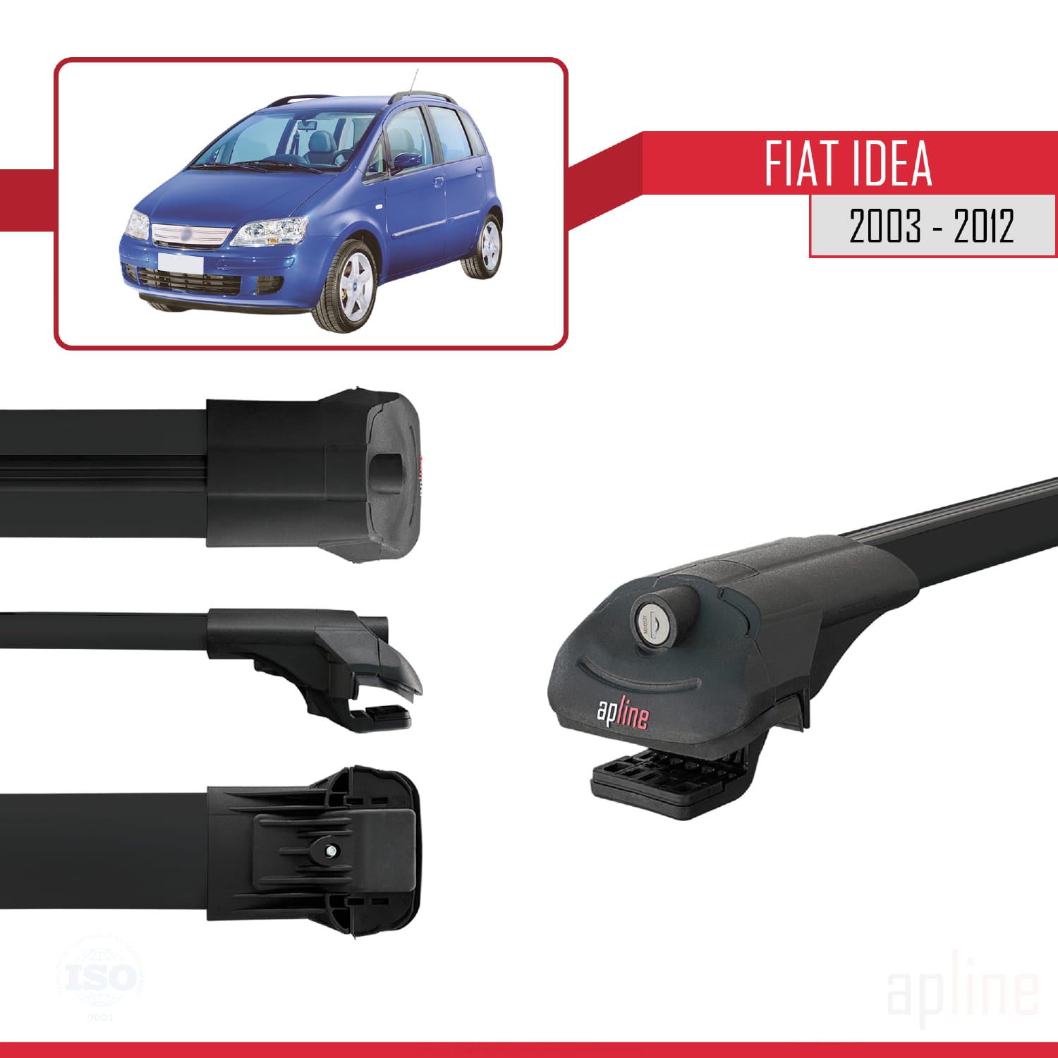 Compatible avec Fiat Idea 2003-2012 ACE-1 Barres de Toit Railing Porte-Bagages de Voiture Noir Aluminium 3 Barres
