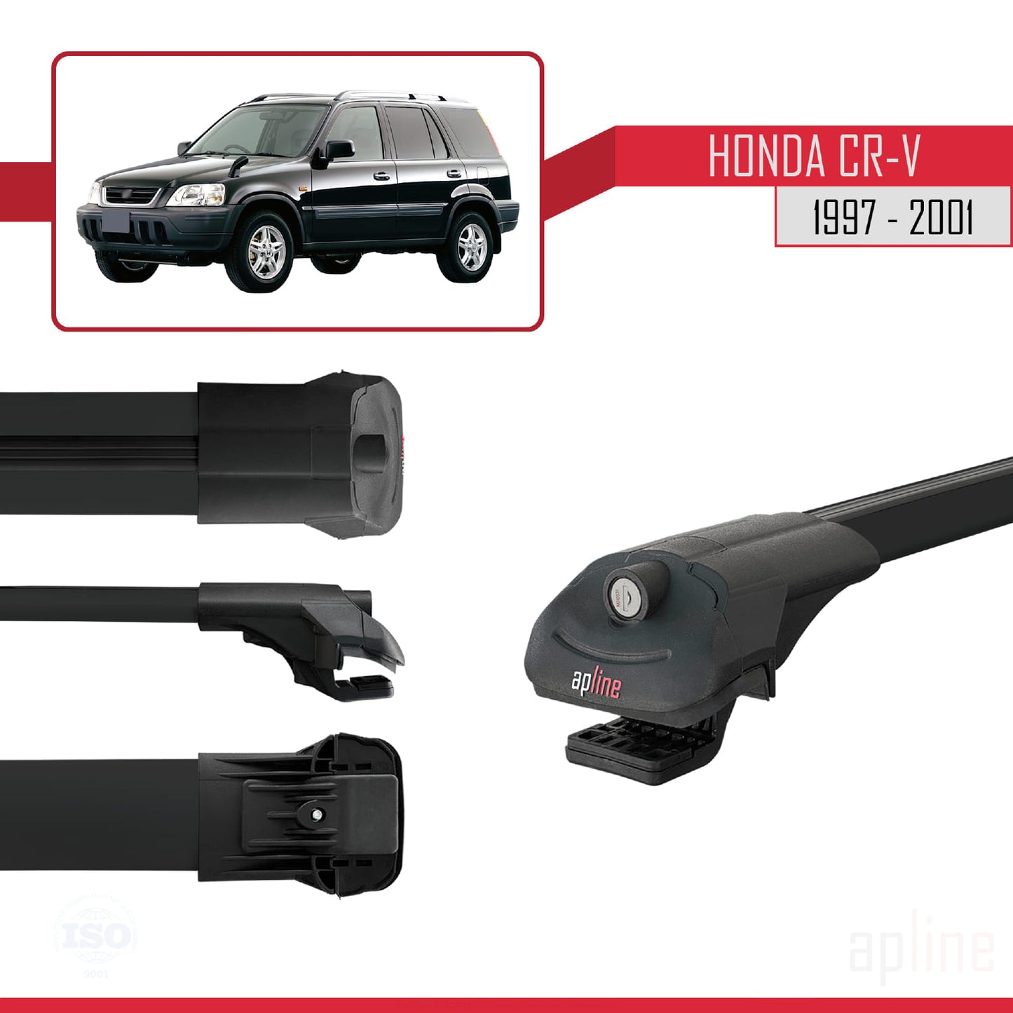 Compatible with Honda CR-V 1997-2001 ACE-1 Car Roof Rack Cross Bar Black Aluminium 3 Bars