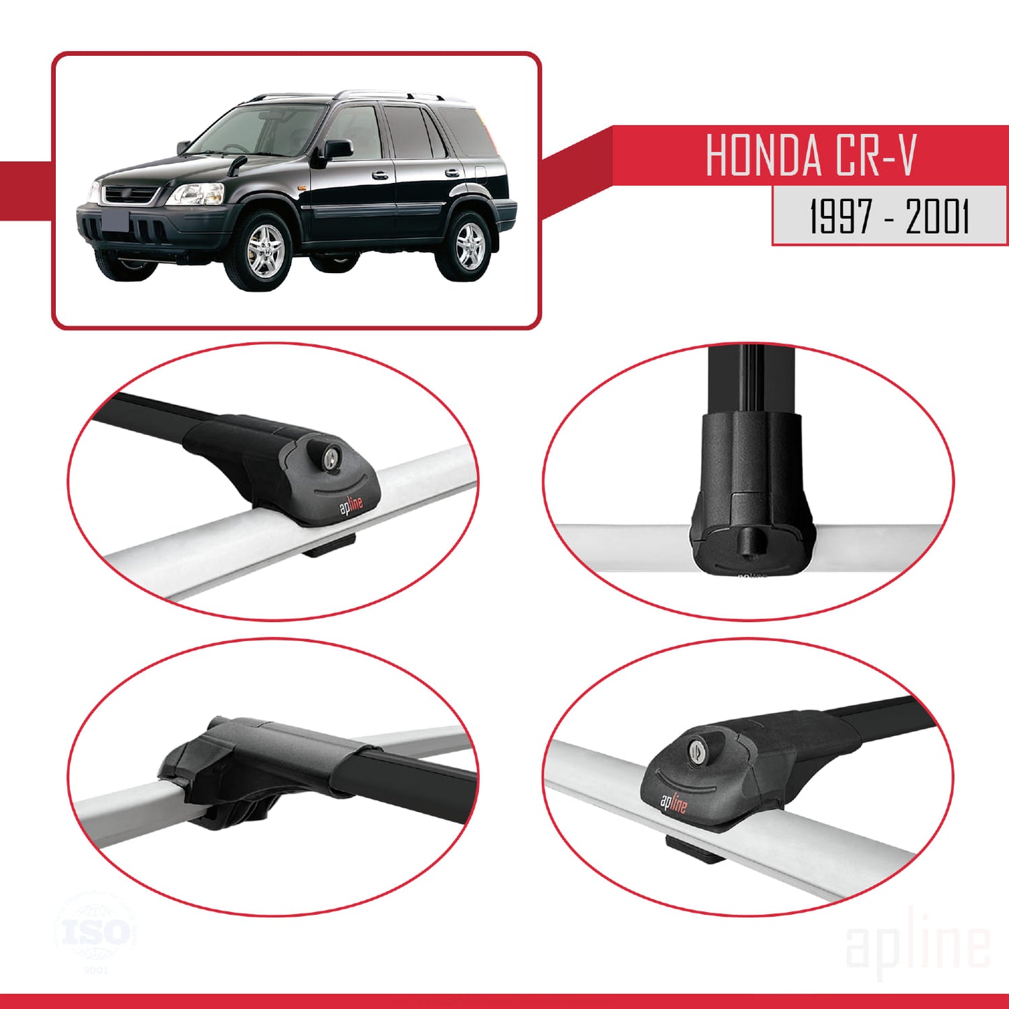 Compatible with Honda CR-V 1997-2001 ACE-1 Car Roof Rack Cross Bar Black Aluminium 2 Bars