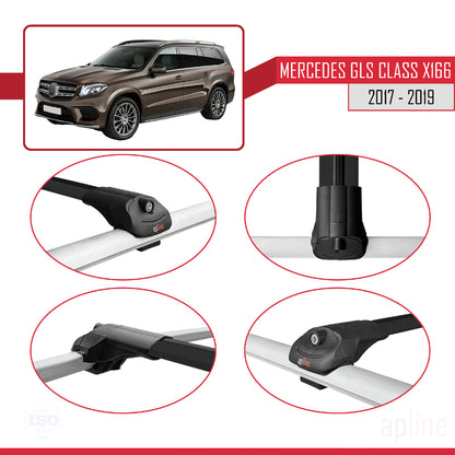 Compatible avec Mercedes GLS Class X166 2017-2019 ACE-1 Barres de Toit Railing Porte-Bagages de Voiture Noir Aluminium 3 Barres