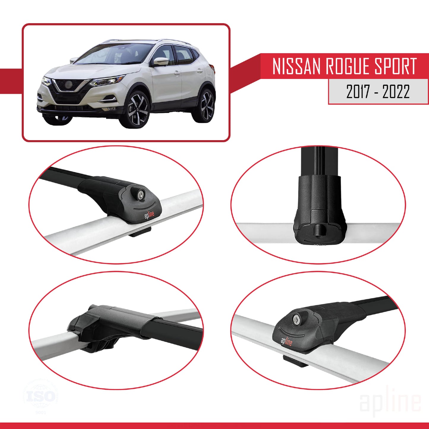 Compatible avec Nissan Rogue Sport 2017-2022 ACE-1 Barres de Toit Railing Porte-Bagages de Voiture Noir Aluminium 3 Barres