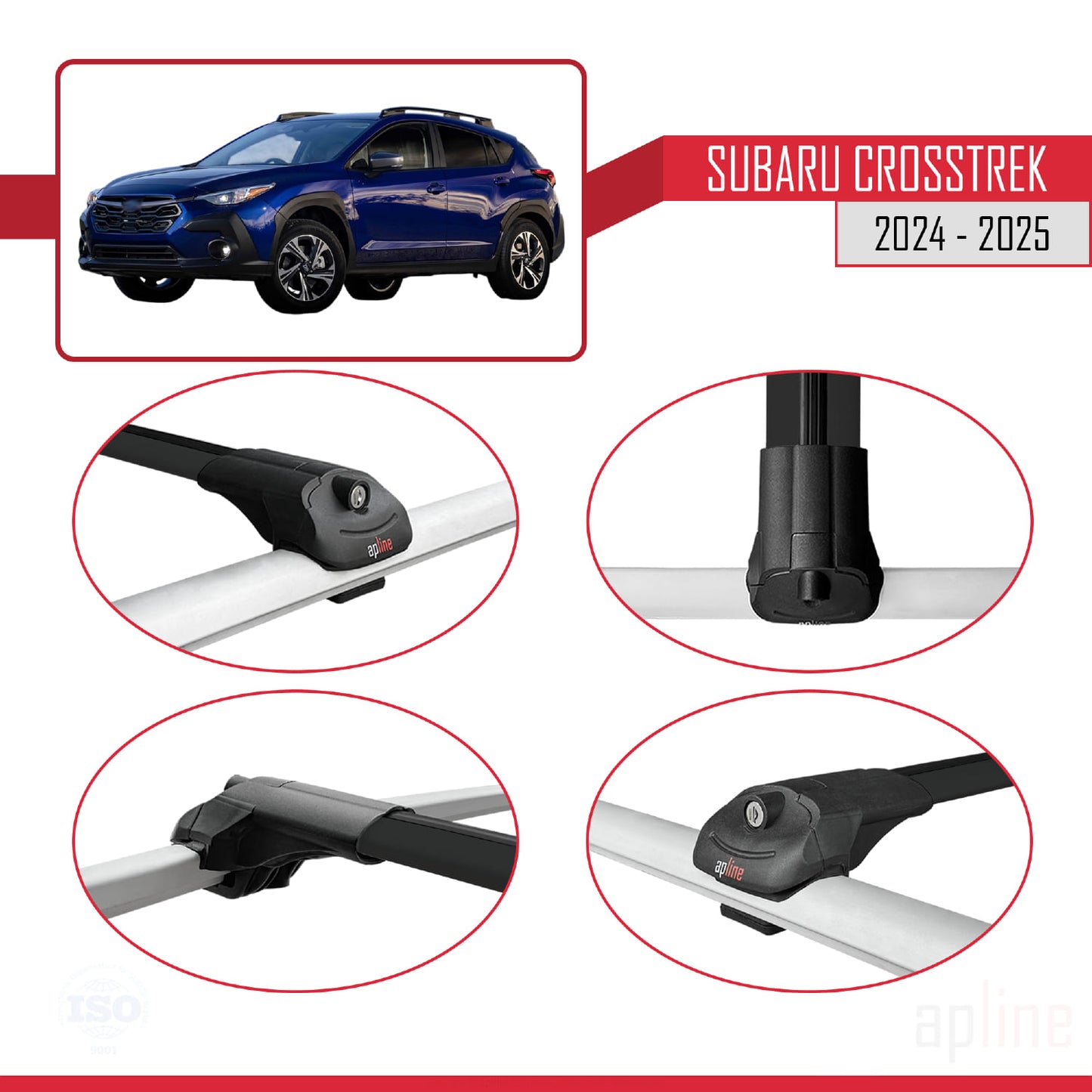 Compatible avec Subaru Crosstrek 2024-2025 ACE-1 Barres de Toit Railing Porte-Bagages de Voiture Noir Aluminium 3 Barres