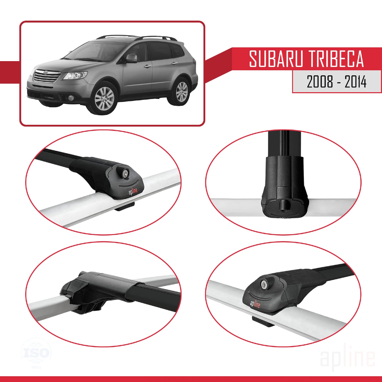 Compatible avec Subaru Tribeca 2008-2014 ACE-1 Barres de Toit Railing Porte-Bagages de Voiture Noir Aluminium 3 Barres