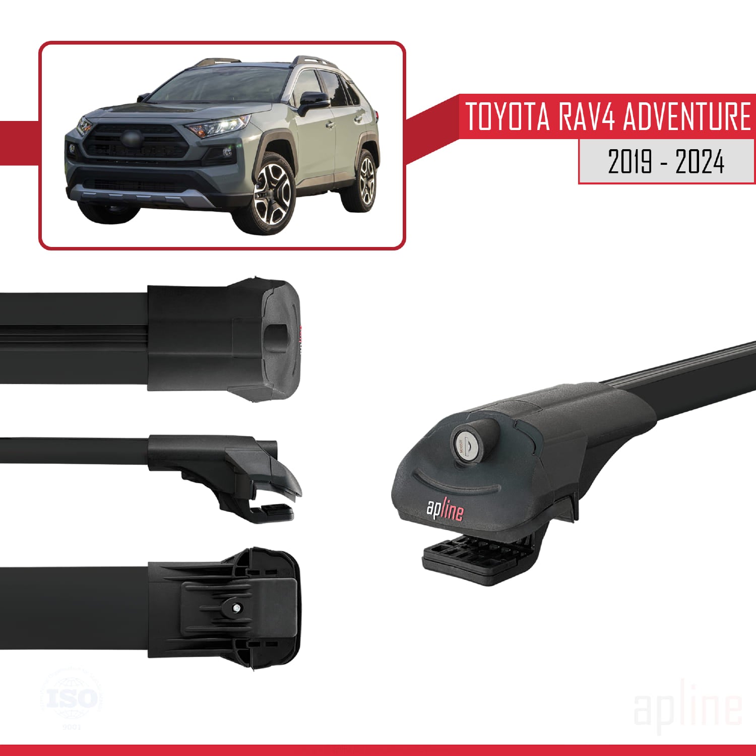Compatible avec Toyota RAV4 Adventure 2019-2024 ACE-1 Barres de Toit Railing Porte-Bagages de Voiture Noir Aluminium 3 Barres