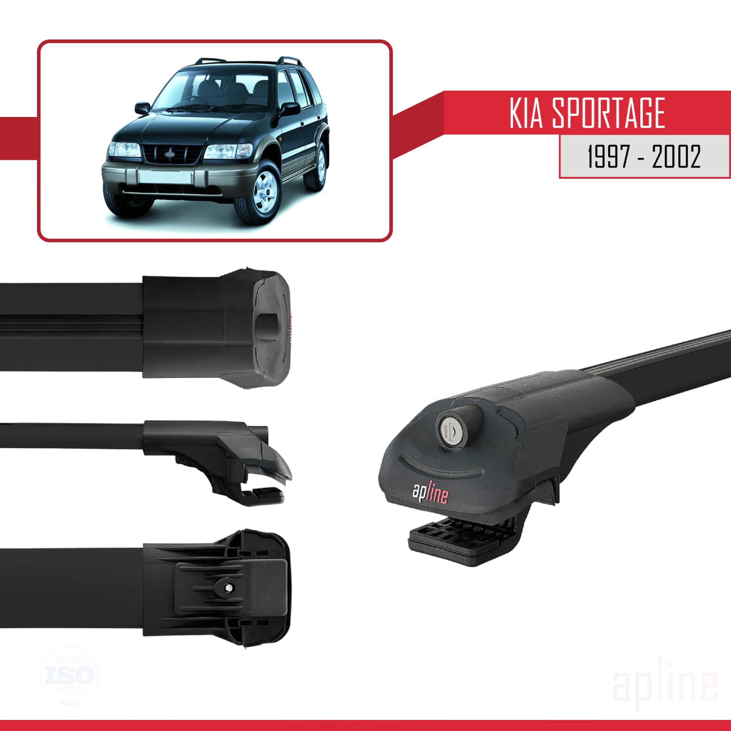 Compatible avec Kia Sportage 1997-2002 ACE-1 Barres de Toit Railing Porte-Bagages de Voiture Noir Aluminium 3 Barres
