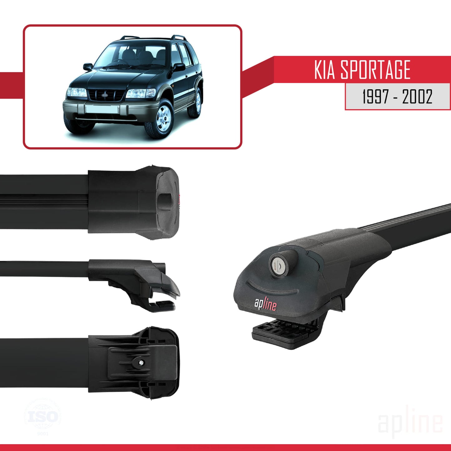Compatible avec Kia Sportage 1997-2002 ACE-1 Barres de Toit Railing Porte-Bagages de Voiture Noir Aluminium 2 Barres