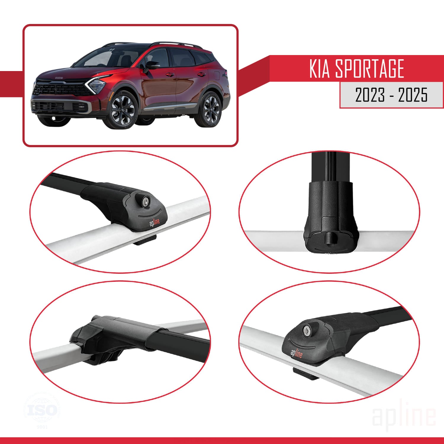 Compatible avec Kia Sportage 2023-2025 ACE-1 Barres de Toit Railing Porte-Bagages de Voiture Noir Aluminium 2 Barres