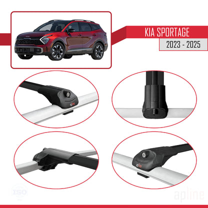 Compatible avec Kia Sportage 2023-2025 ACE-1 Barres de Toit Railing Porte-Bagages de Voiture Noir Aluminium 2 Barres