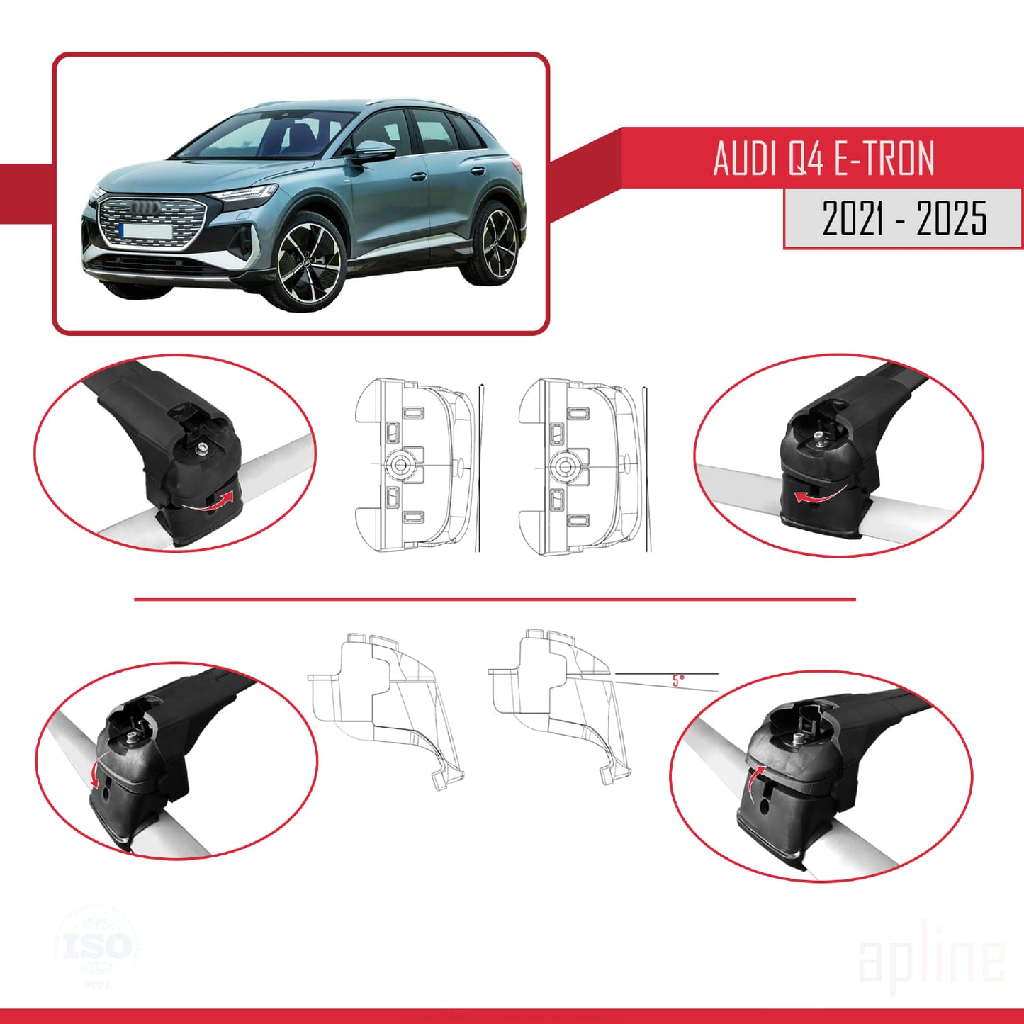 Compatible avec Q4 (F4) E-Tron 2021-2025 ACE-2 Barres de Toit Railing Porte-Bagages de Voiture Noir Aluminium 2 Barres