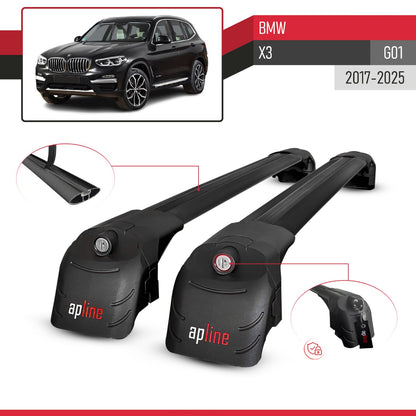 Compatible avec BMW X3 (G01) 2017-2025 ACE-2 modèle Barres de Toit Railing Porte-Bagages de Voiture Noir Aluminium Barres