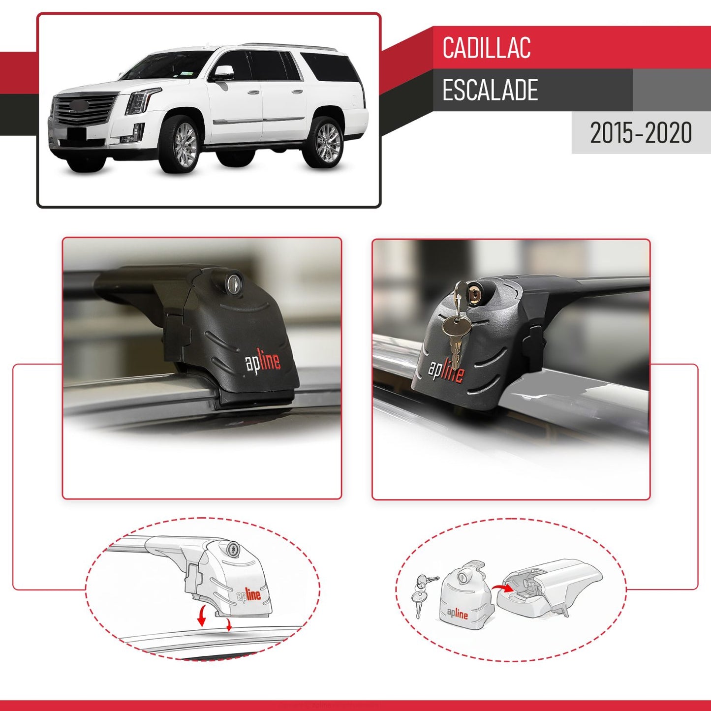 Compatible avec Cadillac Escalade 2015-2020 ACE-2 modèle Barres de Toit Railing Porte-Bagages de Voiture Noir Aluminium Barres