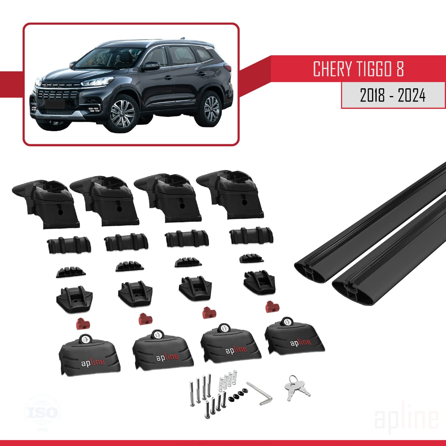 Compatible avec Chery Tiggo 8 2018-2024 ACE-2 Barres de Toit Railing Porte-Bagages de Voiture Noir Aluminium 2 Barres