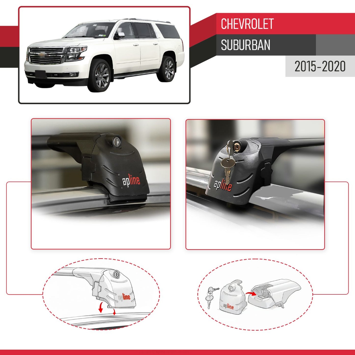 Compatible with Chevrolet Suburban 2015-2020 ACE-2 Car Roof Rack Cross Bar Black Aluminium 2 Bars