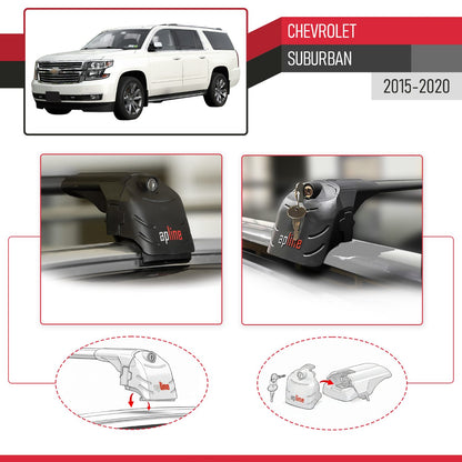 Compatible with Chevrolet Suburban 2015-2020 ACE-2 Car Roof Rack Cross Bar Black Aluminium 2 Bars