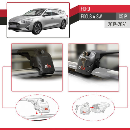 Compatible avec Ford Focus 4 (C519) SW 2019-2026 ACE-2 modèle Barres de Toit Railing Porte-Bagages de Voiture Noir Aluminium Barres