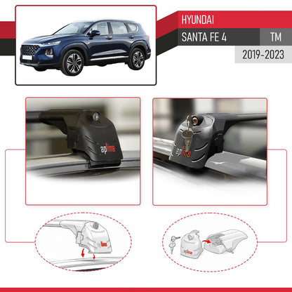 Compatible avec Hyundai Santa Fe 4 (TM) 2019-2023 ACE-2 modèle Barres de Toit Railing Porte-Bagages de Voiture Noir Aluminium Barres