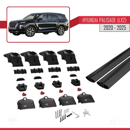Compatible avec Hyundai Palisade (LX2) 2020-2025 ACE-2 Barres de Toit Railing Porte-Bagages de Voiture Noir Aluminium 2 Barres