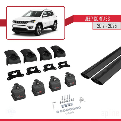 Compatible avec Jeep Compass 2017-2025 ACE-2 Barres de Toit Railing Porte-Bagages de Voiture Noir Aluminium 2 Barres