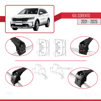 Compatible avec Kia Sorento 4 (MQ4) 2021-2025 ACE-2 Barres de Toit Railing Porte-Bagages de Voiture Noir Aluminium 2 Barres