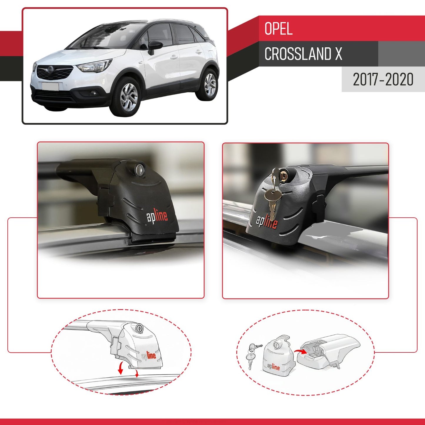 Compatible with Opel Crossland X 2017-2020 ACE-2 Car Roof Rack Cross Bar Black Aluminium 2 Bars