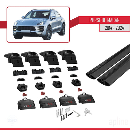 Compatible avec Porsche Macan (95B) 2014-2024 ACE-2 Barres de Toit Railing Porte-Bagages de Voiture Noir Aluminium 2 Barres