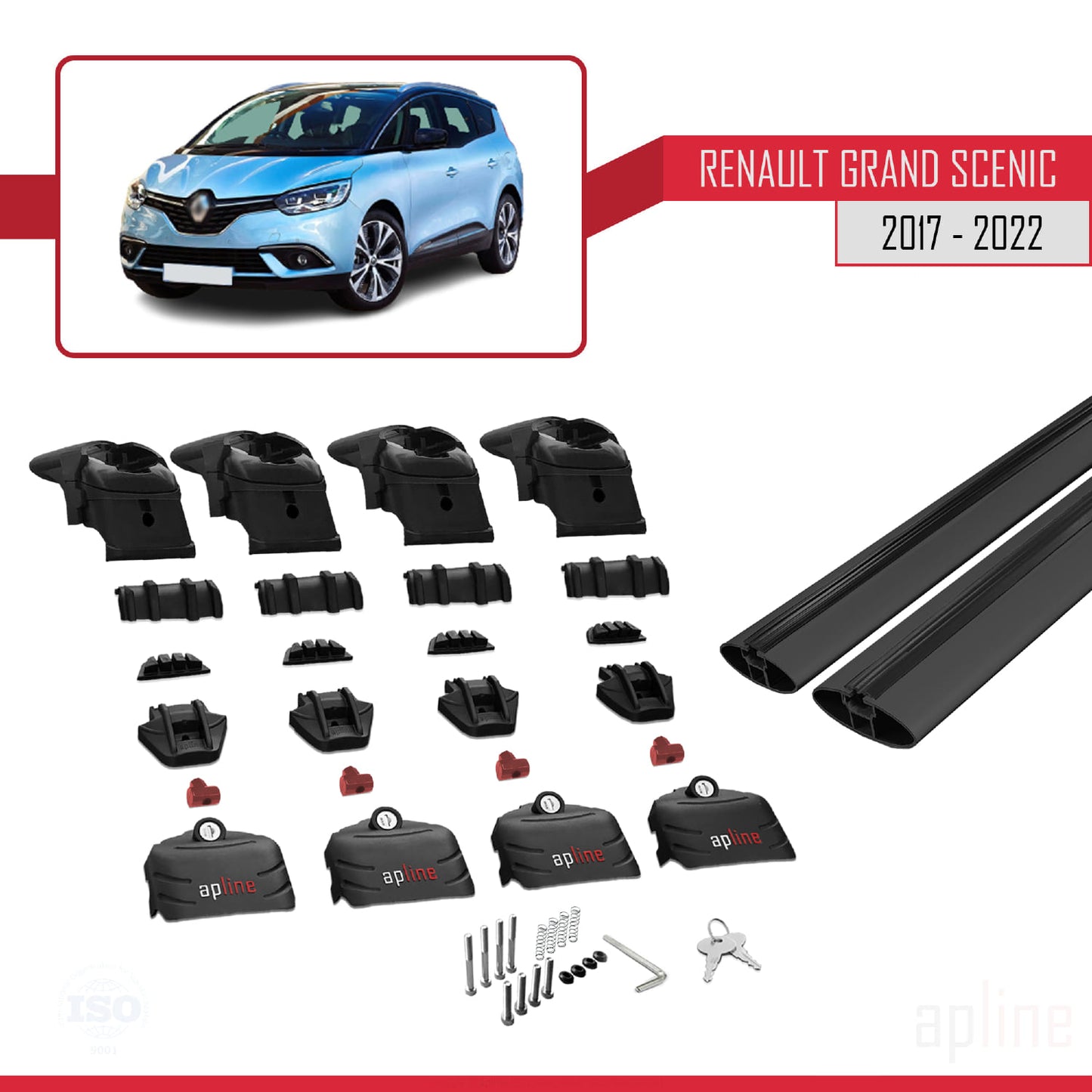Compatible avec Renault Grand Scenic 4 2017-2022 ACE-2 Barres de Toit Railing Porte-Bagages de Voiture Noir Aluminium 2 Barres