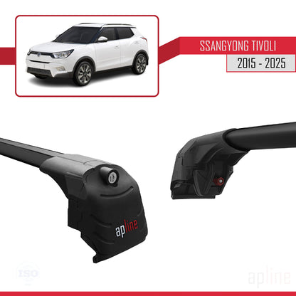 Compatible avec Ssangyong Tivoli 2015-2025 ACE-2 Barres de Toit Railing Porte-Bagages de Voiture Noir Aluminium 2 Barres