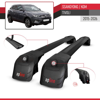 Compatible with Ssangyong Tivoli 2015-2025 ACE-2 Car Roof Rack Cross Bar Black Aluminium 2 Bars