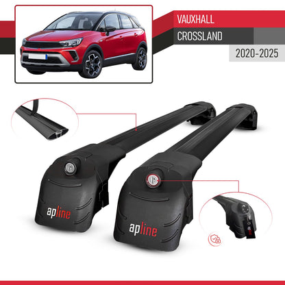 Compatible with Vauxhall Crossland 2020-2024 ACE-2 Car Roof Rack Cross Bar Black Aluminium 2 Bars