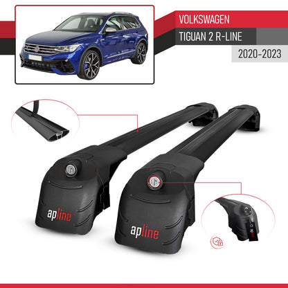 Compatible avec Volkswagen Tiguan 2 R-Line Post-Facelift 2020-2023 ACE-2 modèle Barres de Toit Railing Porte-Bagages de Voiture Noir Aluminium Barres