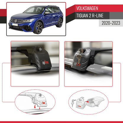 Compatible avec Volkswagen Tiguan 2 R-Line Post-Facelift 2020-2023 ACE-2 modèle Barres de Toit Railing Porte-Bagages de Voiture Noir Aluminium Barres