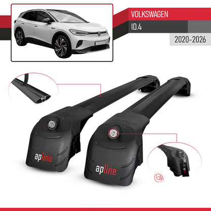 Compatible with Volkswagen ID.4 2020-2025 ACE-2 Car Roof Rack Cross Bar Black Aluminium 2 Bars