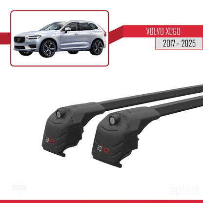 Compatible avec Volvo XC60 II 2017-2025 ACE-2 Barres de Toit Railing Porte-Bagages de Voiture Noir Aluminium 2 Barres