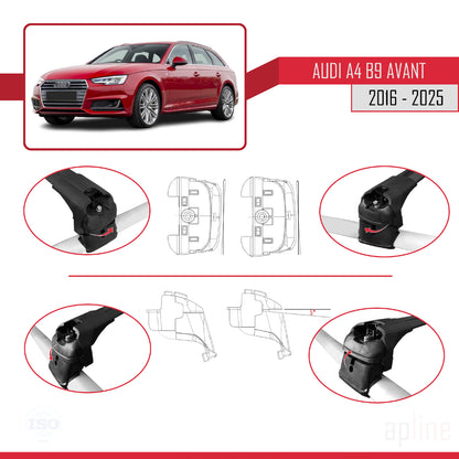 Compatible avec A4 (B9) Avant 2016-2025 ACE-2 Barres de Toit Railing Porte-Bagages de Voiture Noir Aluminium 2 Barres