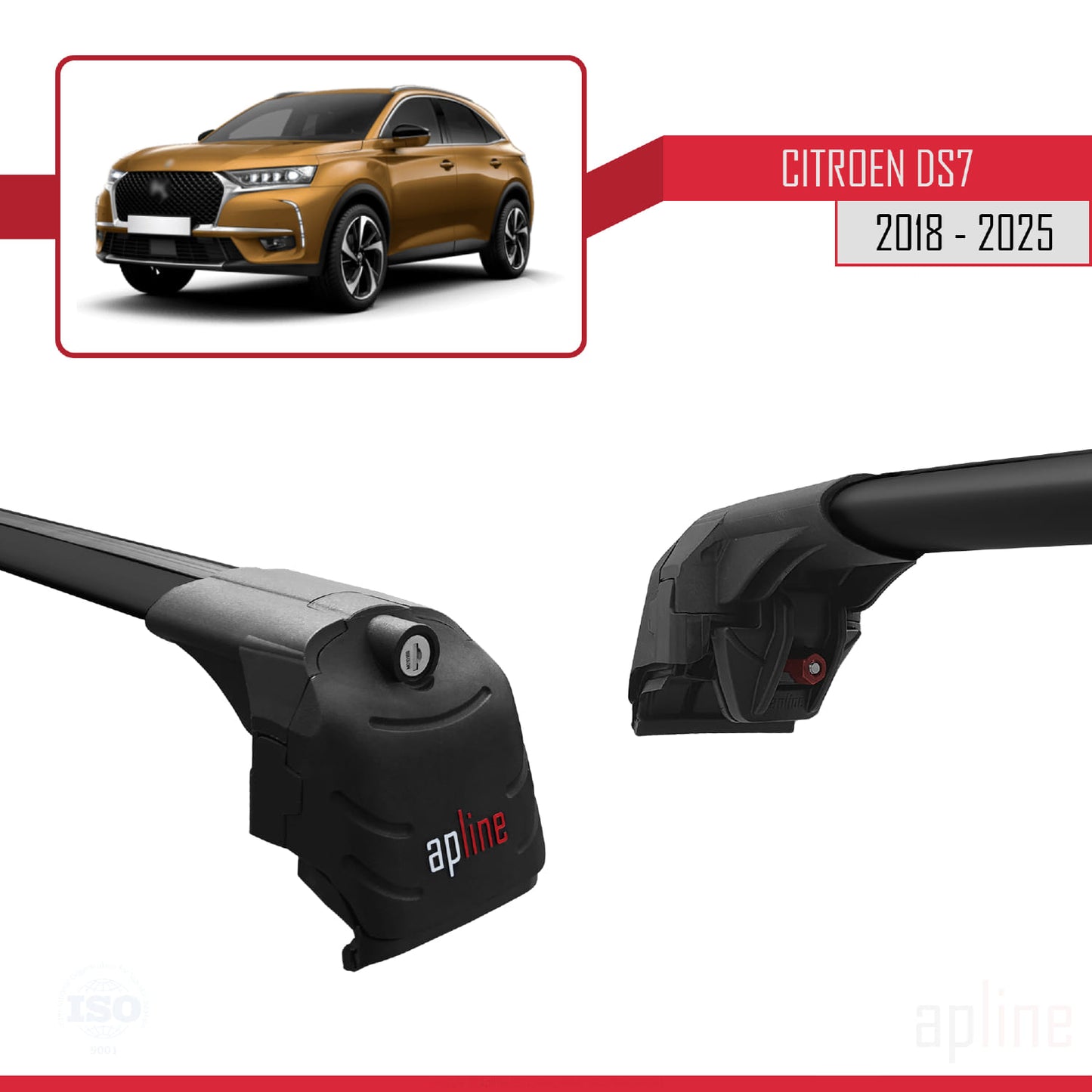 Compatible avec Citroen/DS 7 Crossback 2018-2025 ACE-2 Barres de Toit Railing Porte-Bagages de Voiture Noir Aluminium 2 Barres