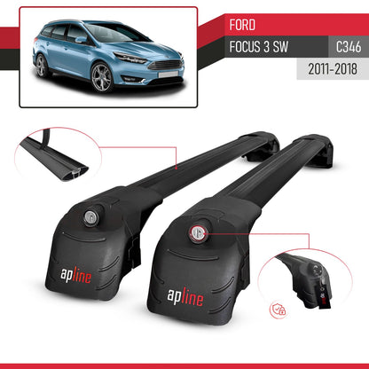 Compatible avec Ford Focus 3 (C346) SW 2011-2018 ACE-2 modèle Barres de Toit Railing Porte-Bagages de Voiture Noir Aluminium Barres