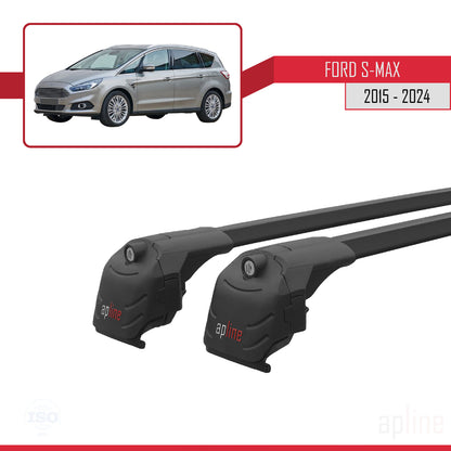 Compatible avec Ford S-Max 2 (CD539) 2015-2023 ACE-2 Barres de Toit Railing Porte-Bagages de Voiture Noir Aluminium 2 Barres
