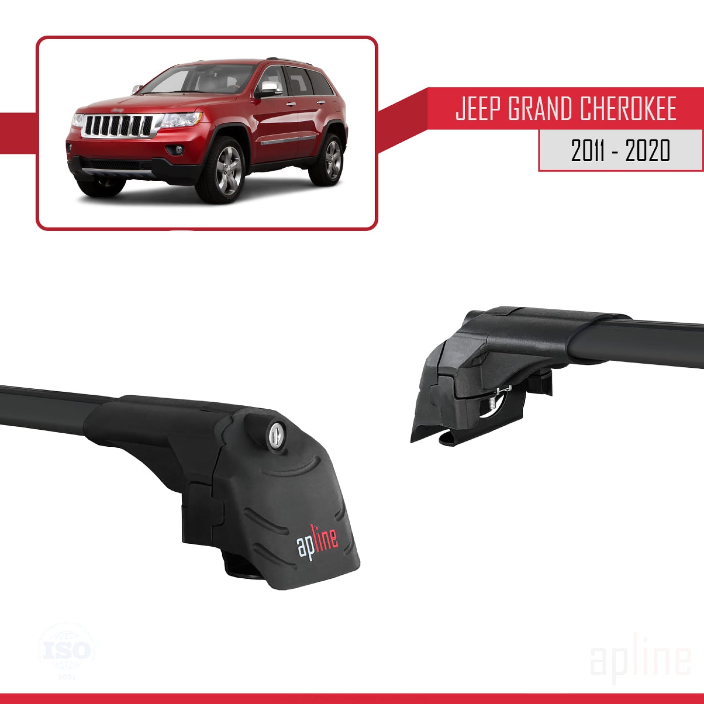 Compatible avec Jeep Grand Cherokee 4 (WK2) 2011-2020 ACE-2 Barres de Toit Railing Porte-Bagages de Voiture Noir Aluminium 2 Barres