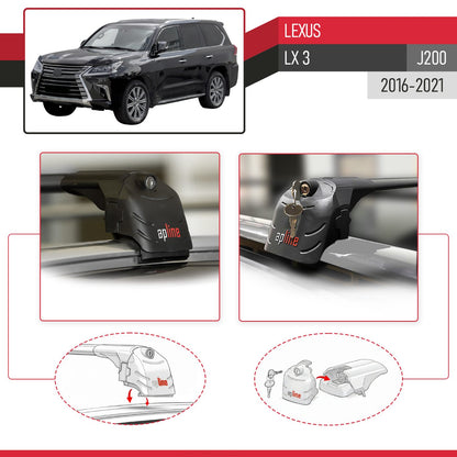 Compatible with Lexus LX 3 (J200) 2016-2021 ACE-2 Car Roof Rack Cross Bar Black Aluminium 2 Bars