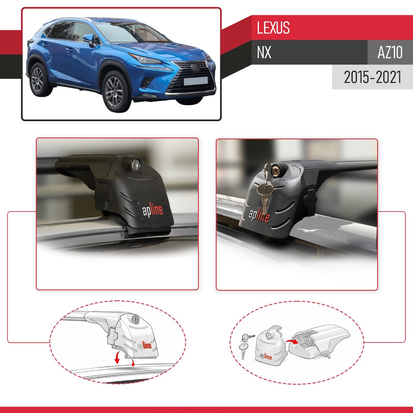 Compatible with Lexus NX (AZ10) 2015-2021 ACE-2 Car Roof Rack Cross Bar Black Aluminium 2 Bars