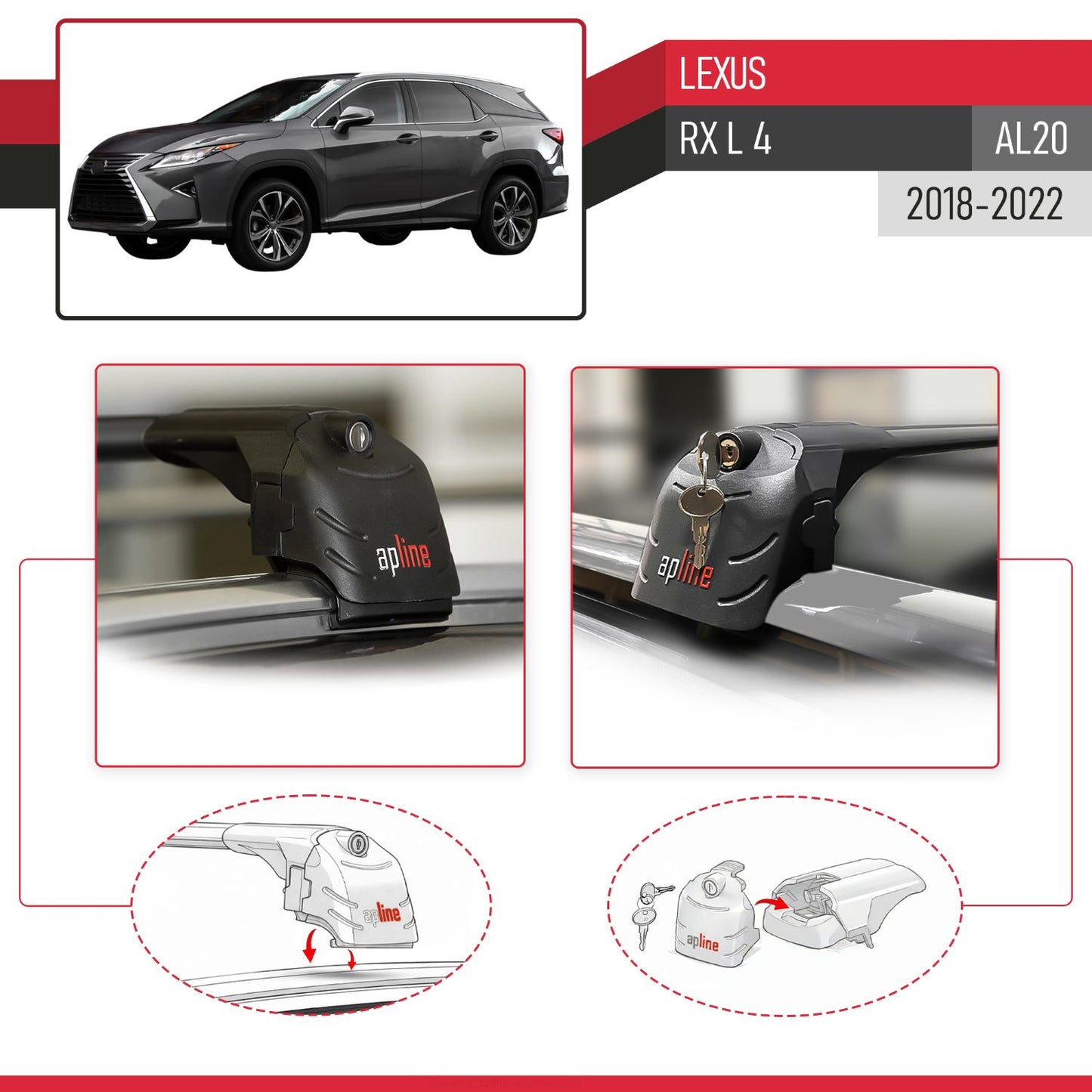 Compatible with Lexus RX 4 L (AL20) 2018-2022 ACE-2 Car Roof Rack Cross Bar Black Aluminium 2 Bars