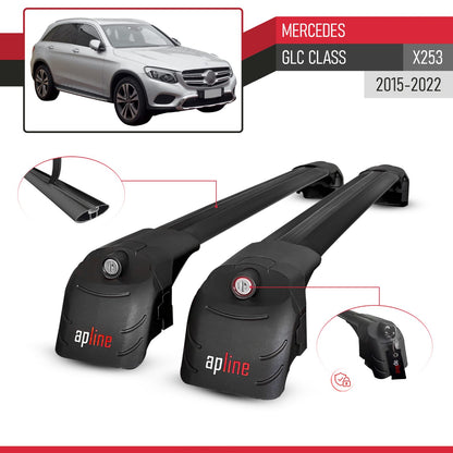 Compatible with Mercedes GLC Class (X253) 2016-2022 ACE-2 Car Roof Rack Cross Bar Black Aluminium 2 Bars