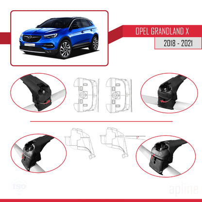 Compatible with Opel Grandland X 2018-2021 ACE-2 Car Roof Rack Cross Bar Black Aluminium 2 Bars